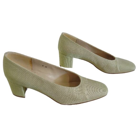 BANDOLINO Iridescent Green Pumps Size 8M Preppy Classic Block Heels Clean Simple - Picture 6 of 11
